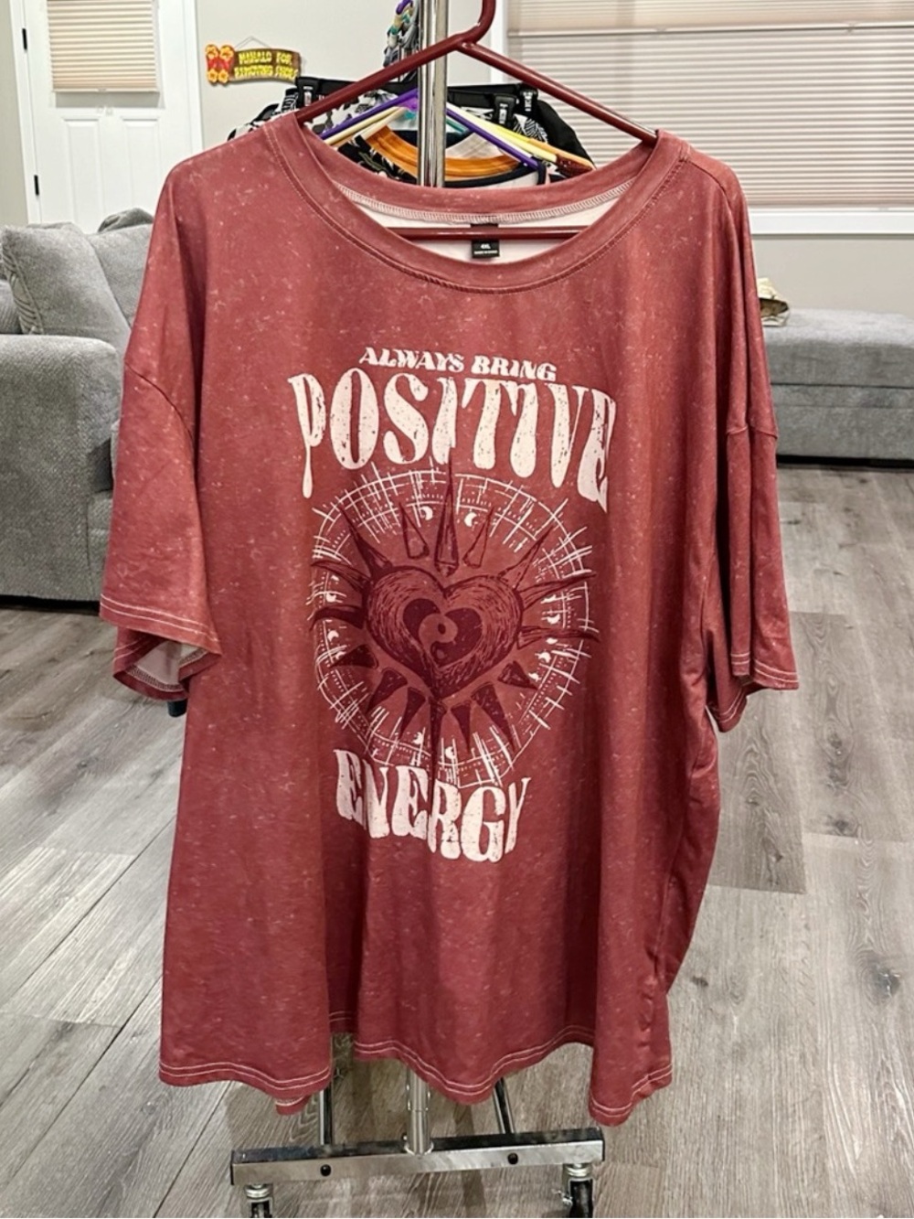 Women’s plus-size Pink & White “Positive Energy” Graphic Oversized T-shirt💜💜4X - Picture 5 of 6